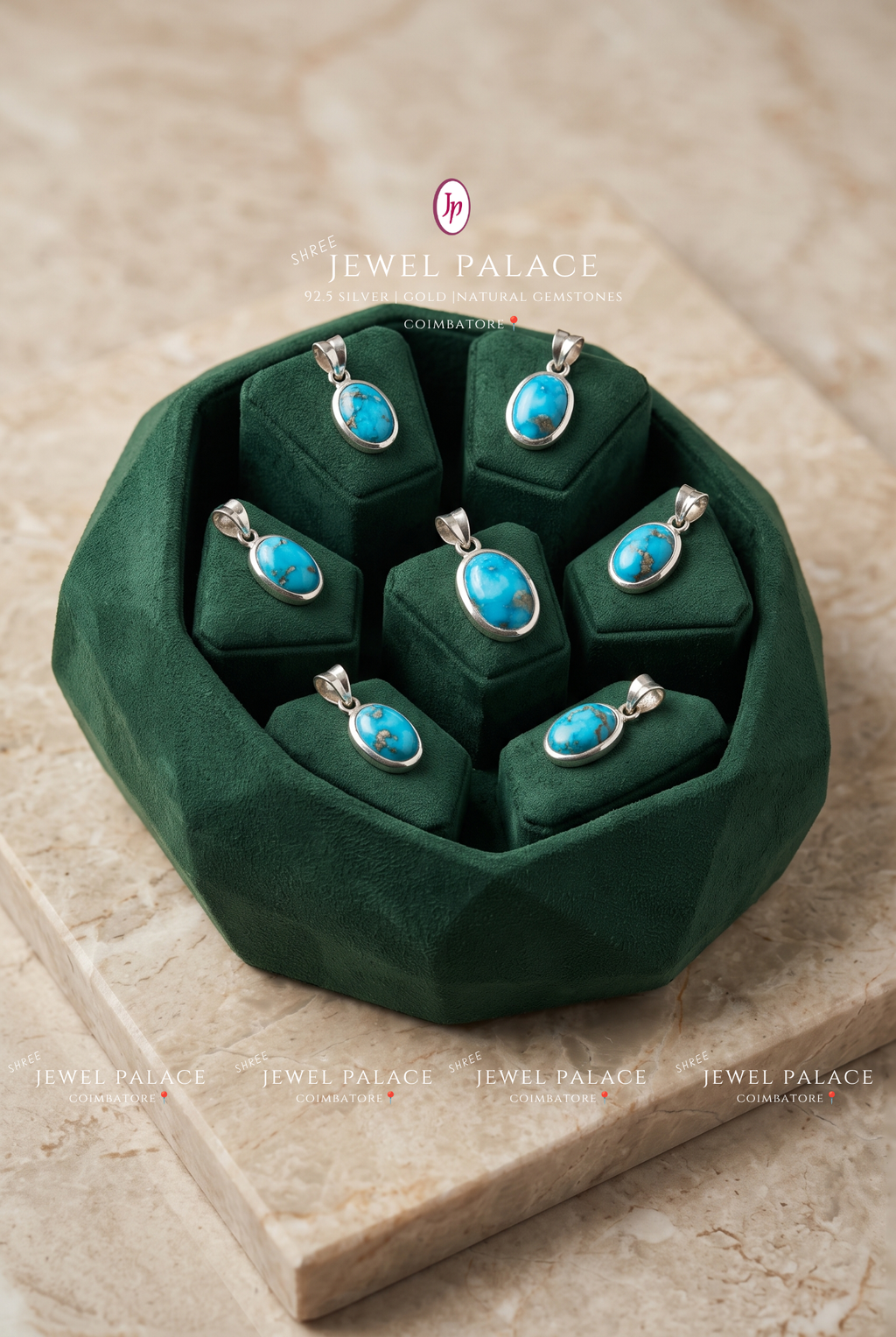 Firoza — Natural Turquoise Pendant in 92.5 Silver