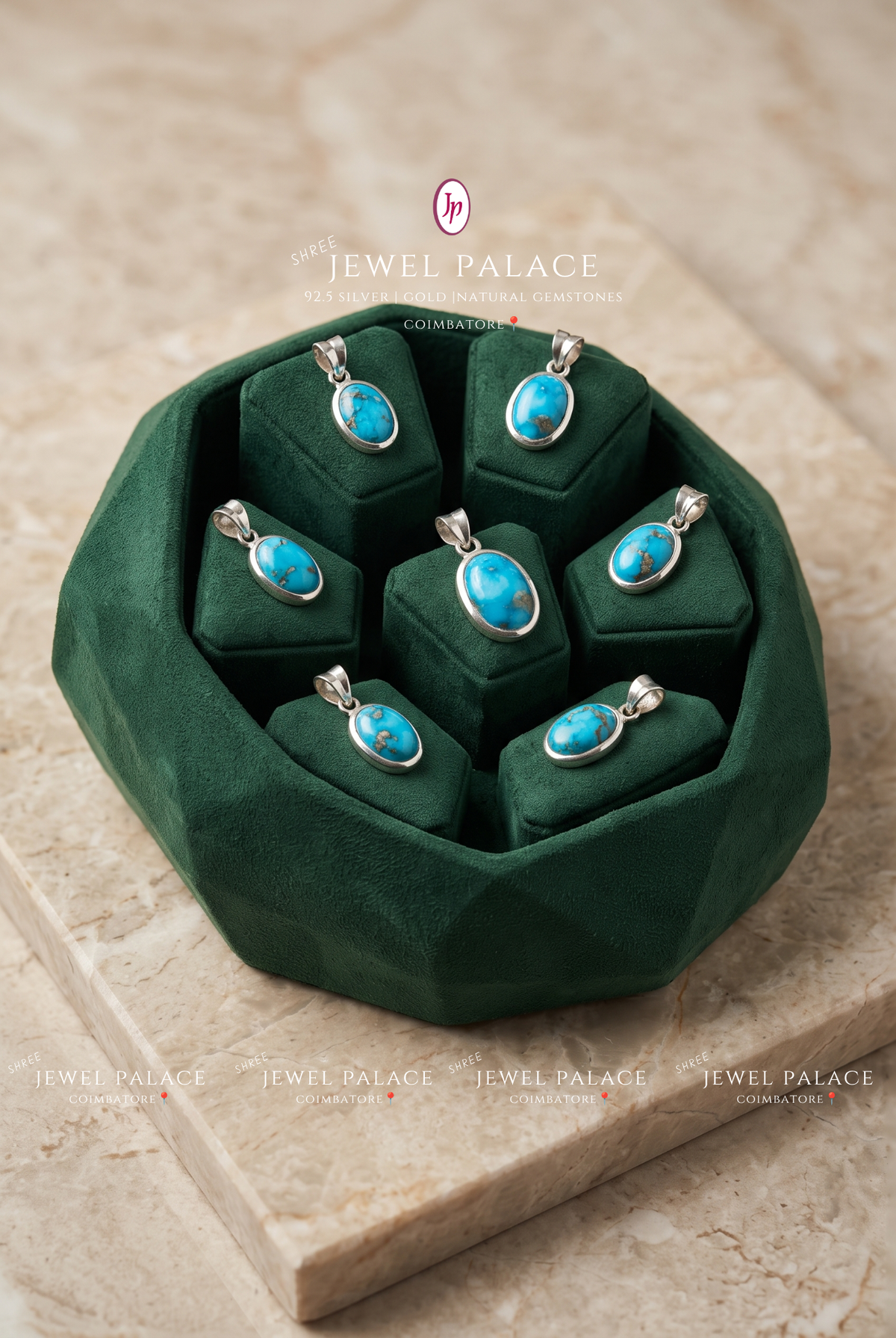 Firoza — Natural Turquoise Pendant in 92.5 Silver