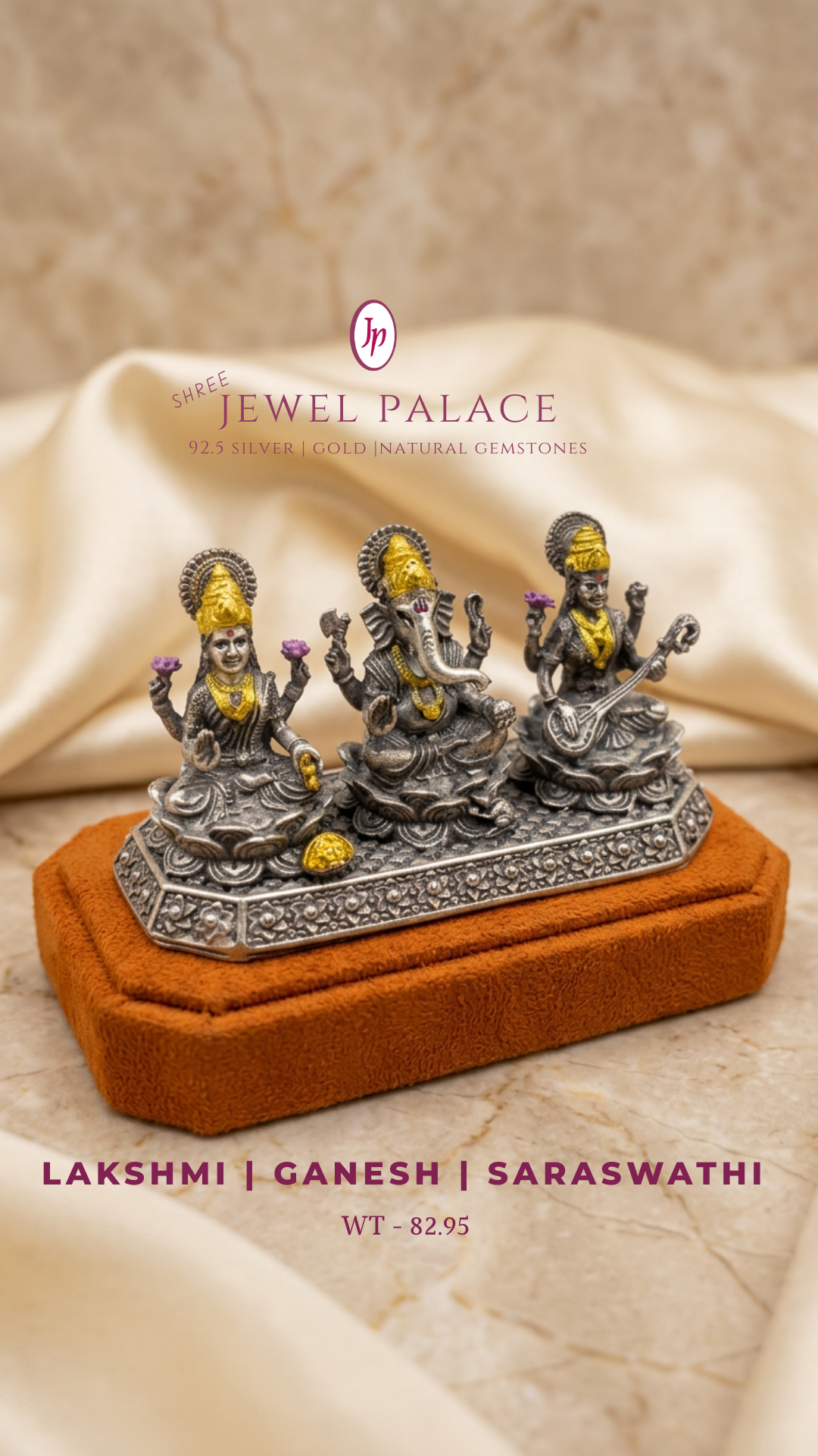 Lakshmi | Ganesh | Saraswathi: The Divine Trinity (Gold Accents)