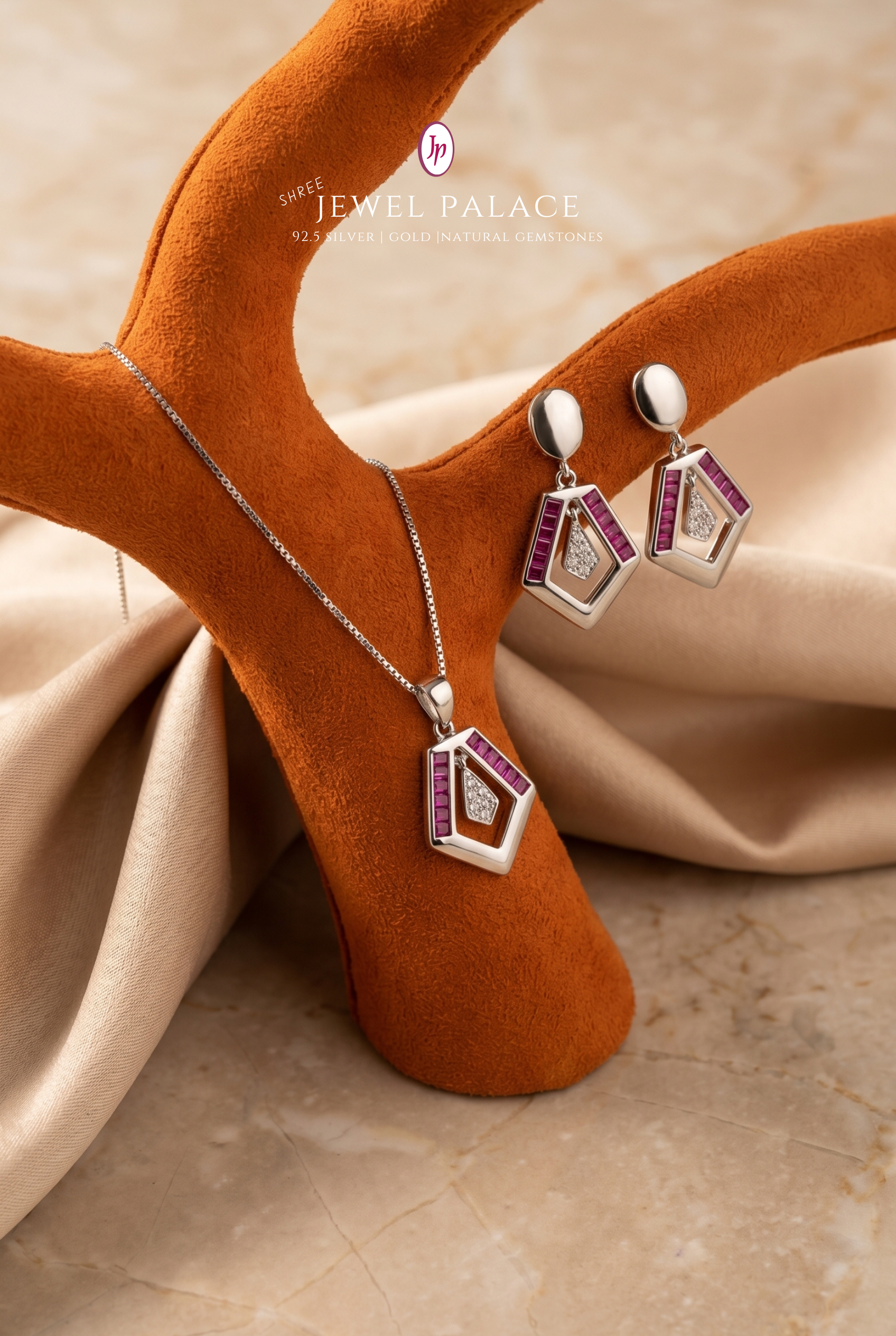 Aarohi Natural Ruby Geometric Set