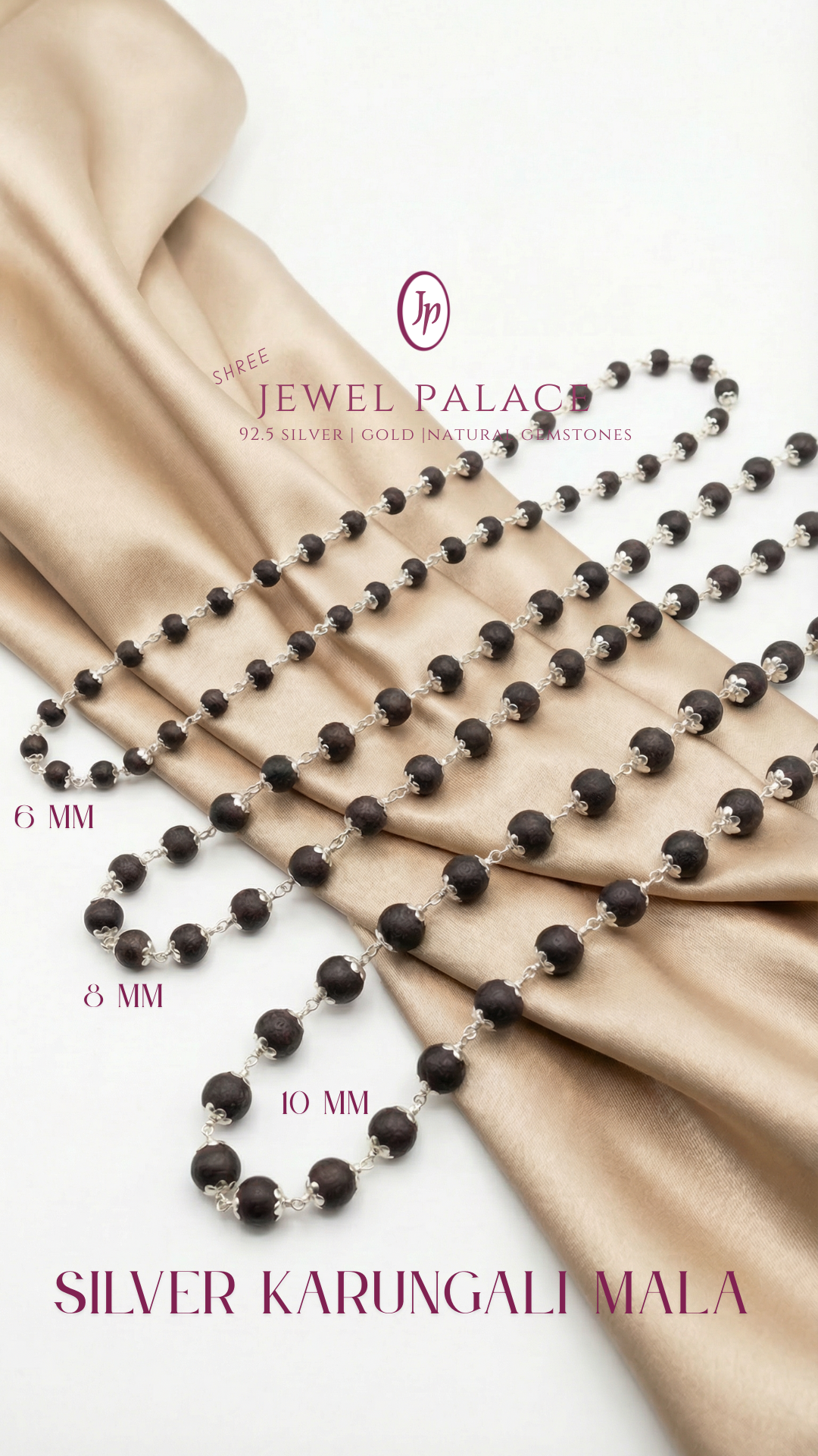 Silver Karungali Mala — 999 Fine Silver Capped Ebony Beads