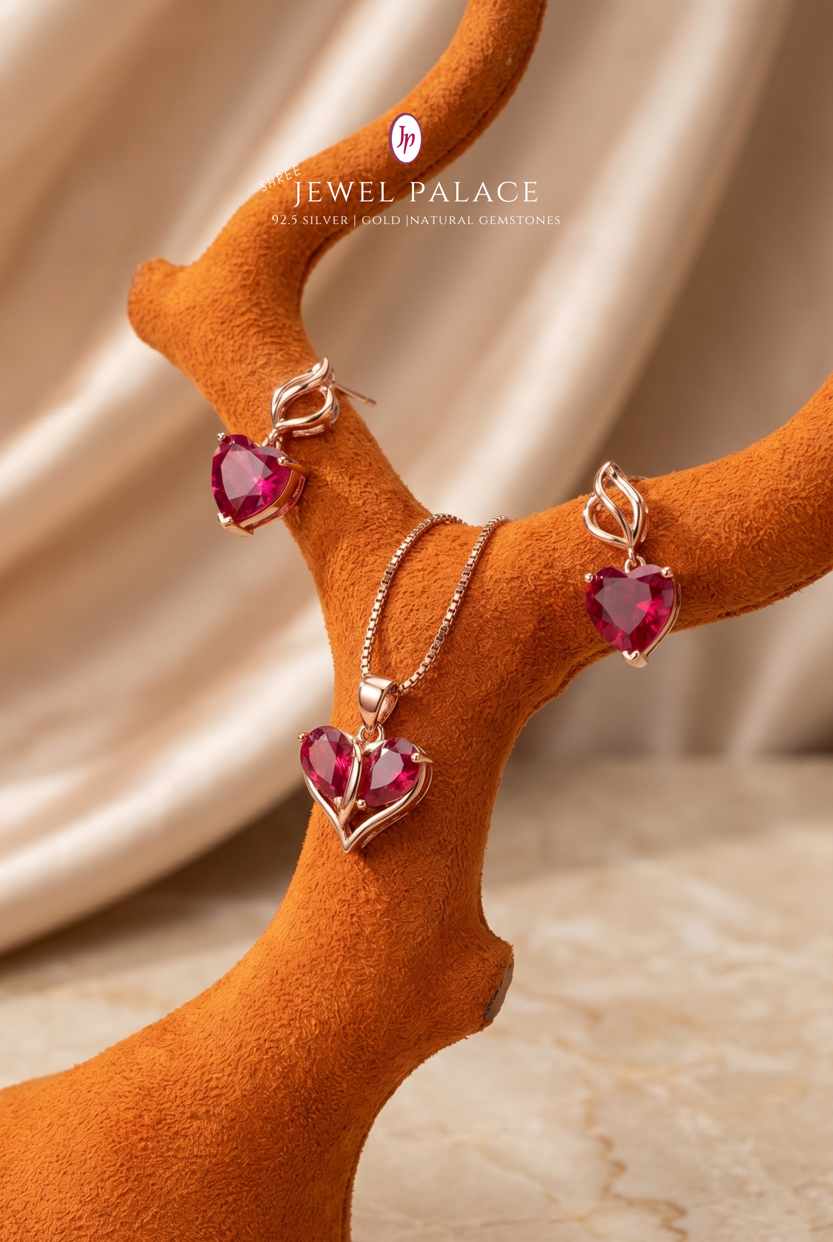 Title: Riyana Ruby Heart Pendant Set