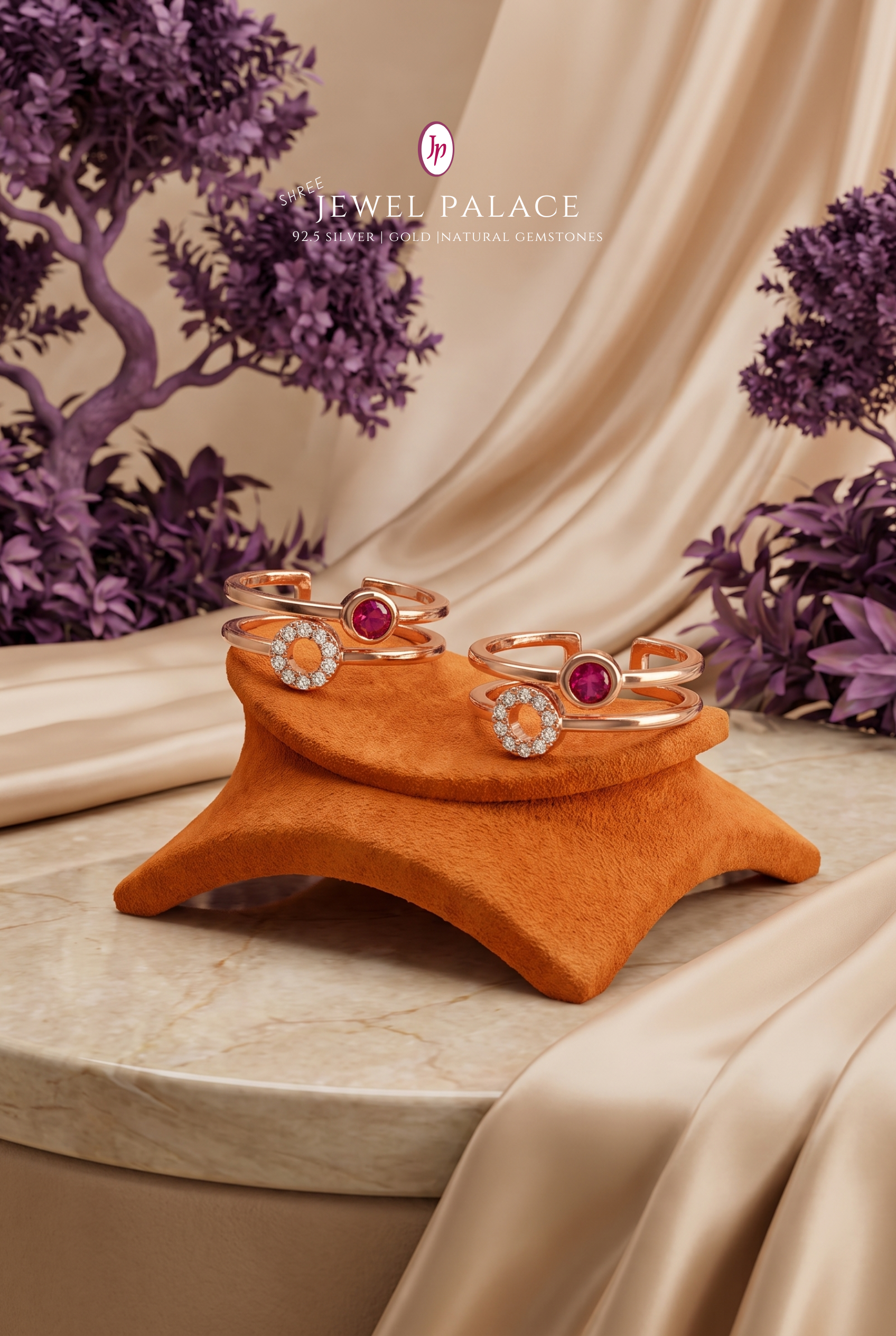 Ruby Halo Double Band Toe Rings