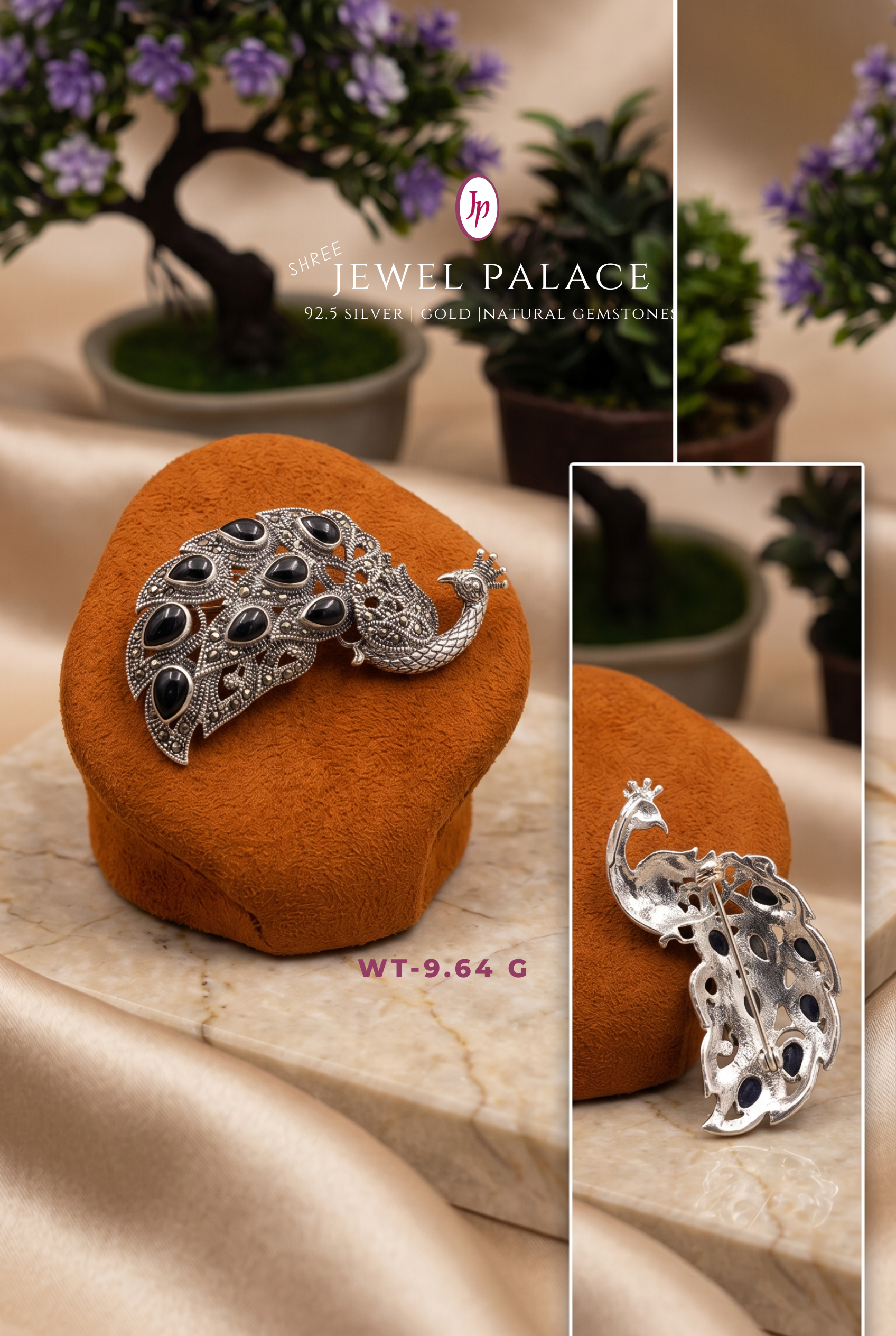 Mayura Onyx-Accent Peacock Brooch