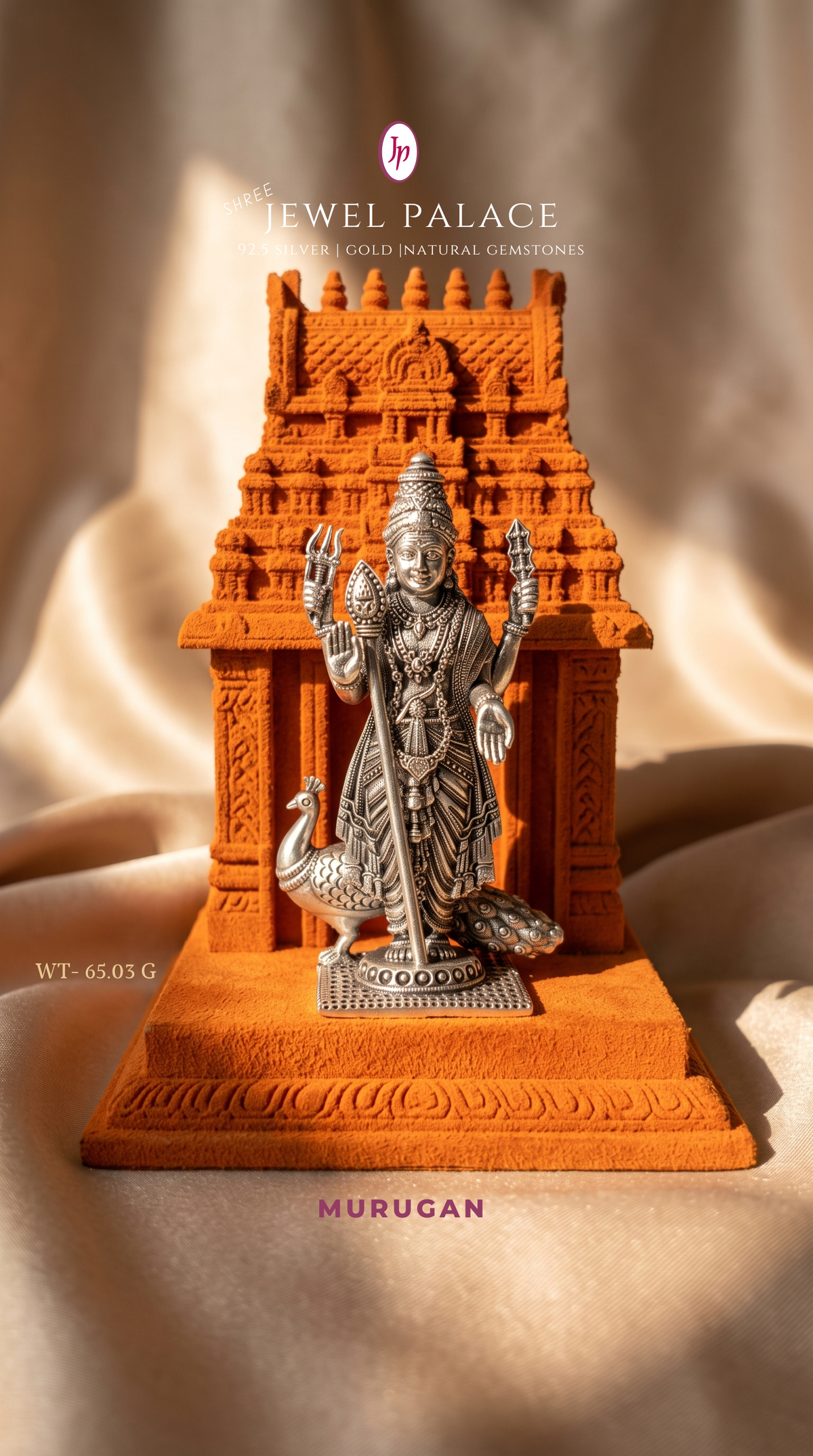 Lord Murugan with Vel & Temple Gopuram