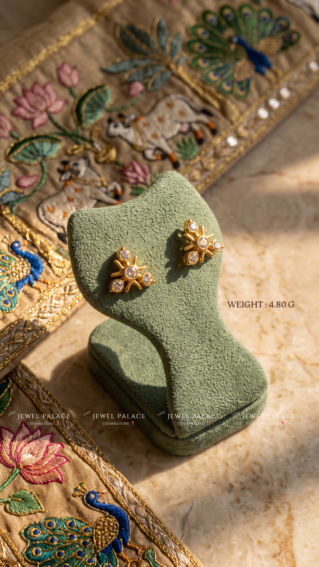Kolam – Three-Stone Sunburst Studs