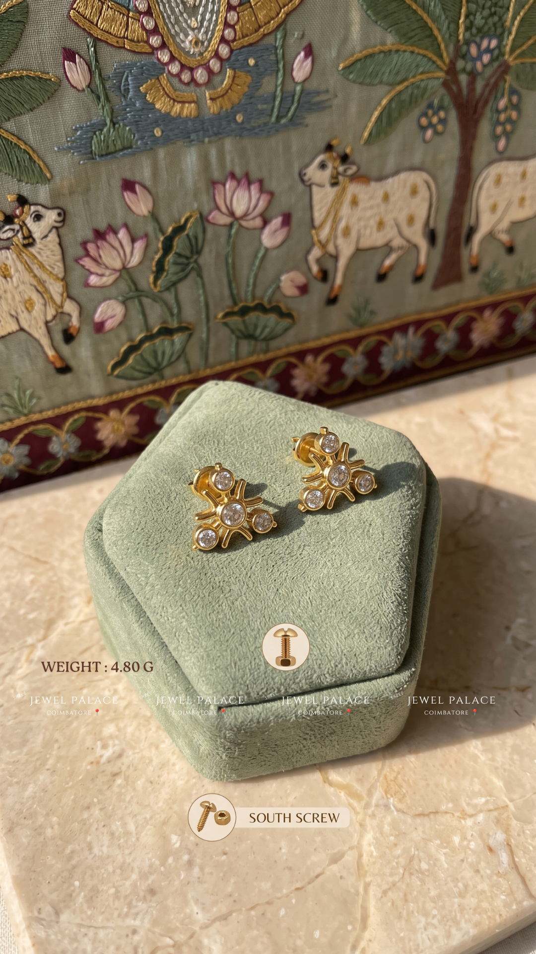 Kolam – Three-Stone Sunburst Studs