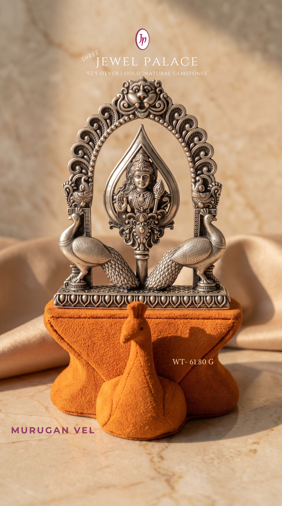 Lord Murugan Vel with Twin Peacocks Arch