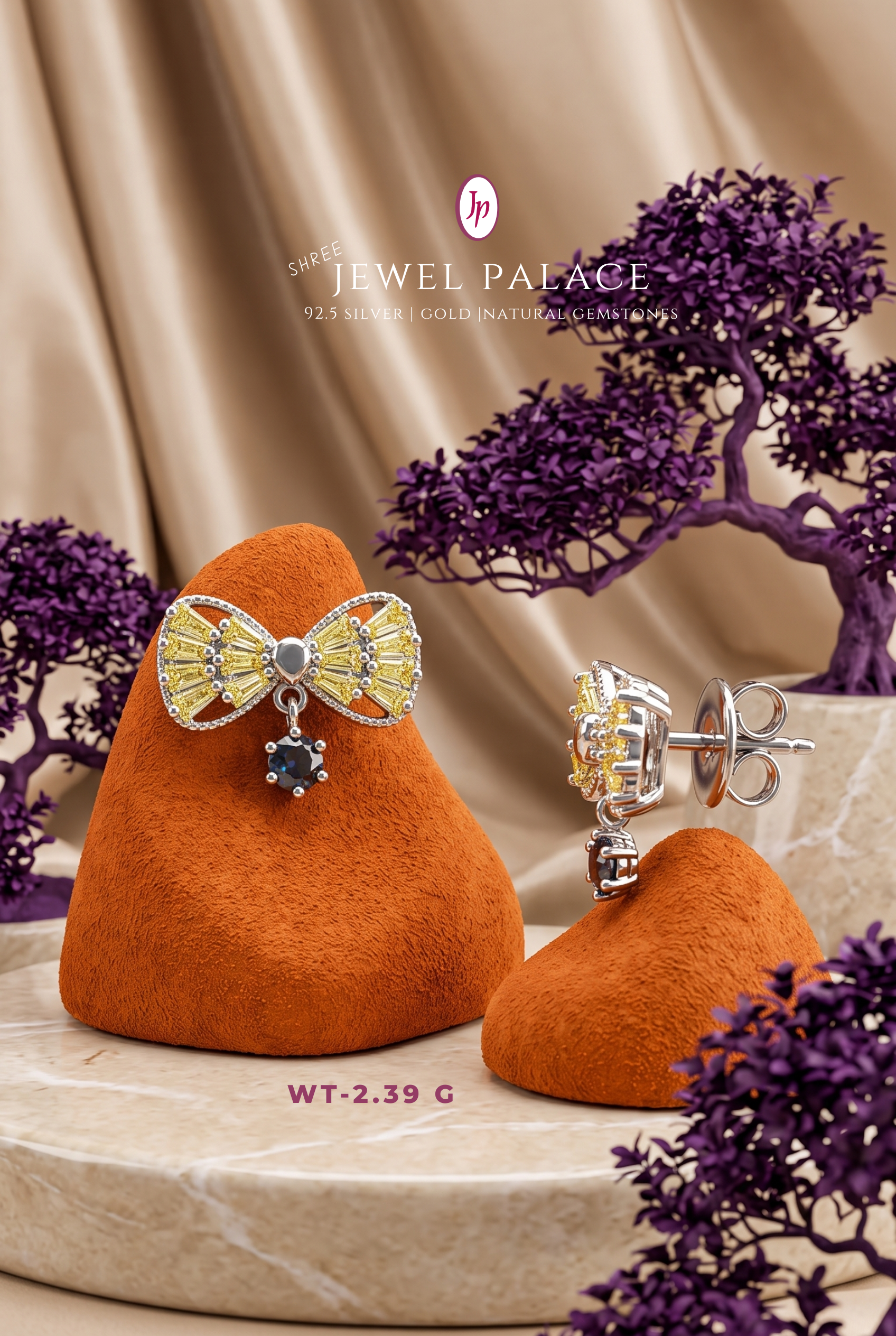Title: Dhanush Citrine-Tone Bow Drop Studs