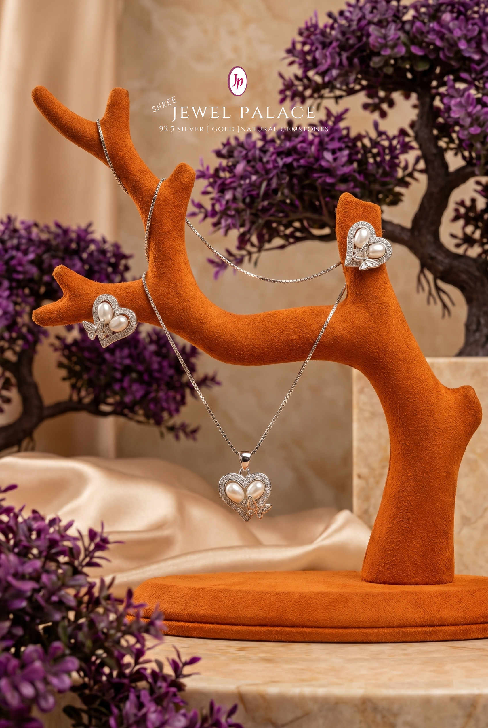 Aarohi Heart & Butterfly Pendant Set